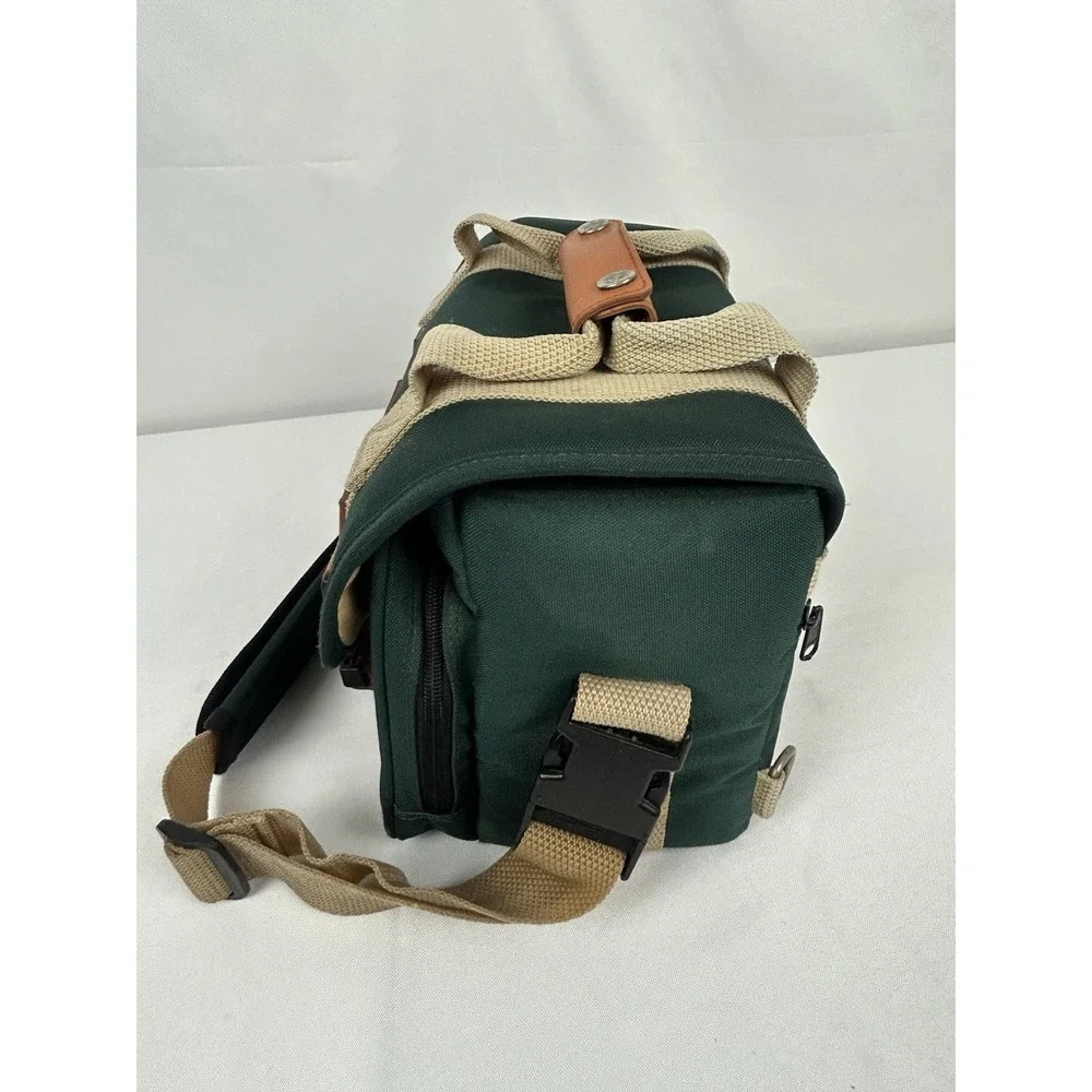 Vintage Canon Camera Bag Green Canvas Leather Trim Strap 12 x 9 x 7 Padded Case